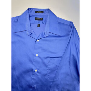 Arrow 16 32/33 Blue Sateen Wrinkle Free Long Sleeve Button Up Shirt